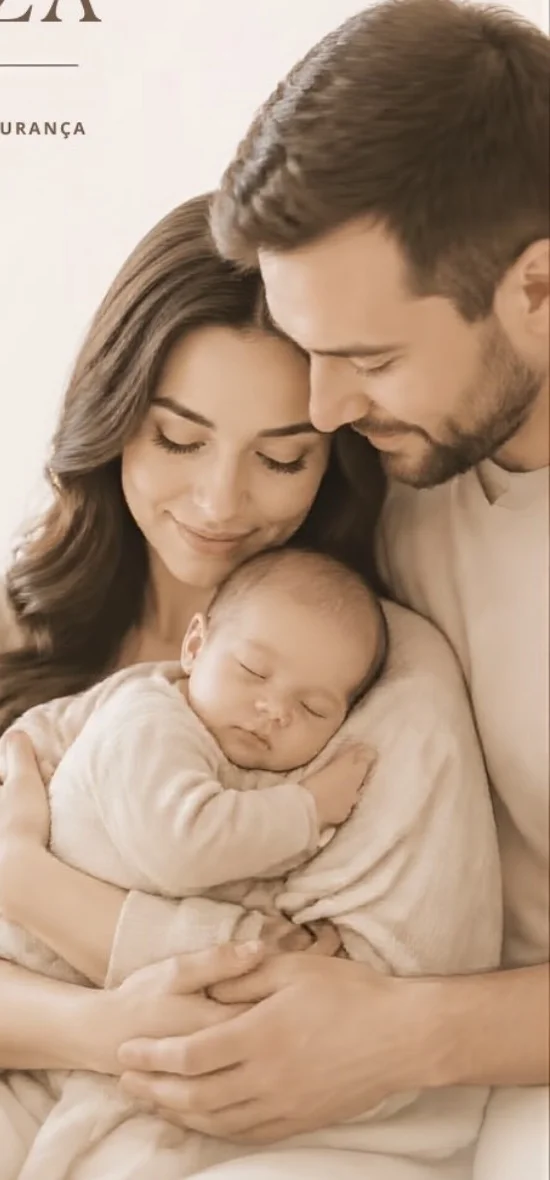 Mãe e pai abraçando o bebê recém-nascido com carinho